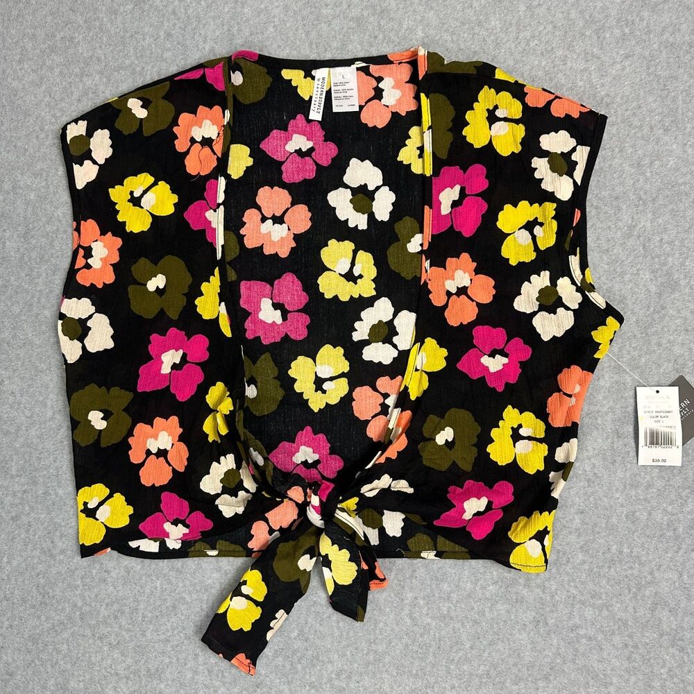Women's Modern Supply By Sanctuary Knot-Front Floral Swim Cover Up Top Size L